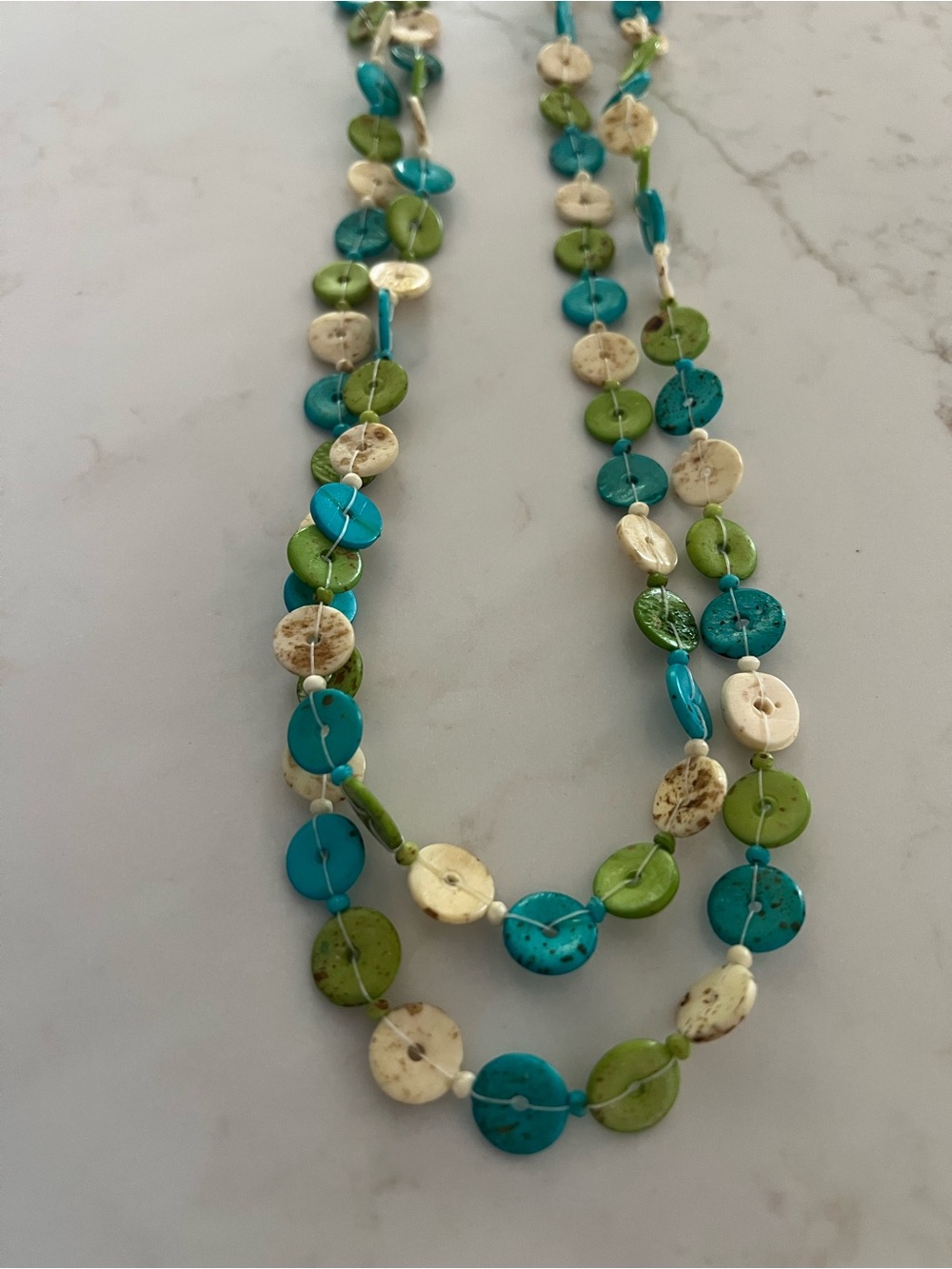 Vintage Turquoise Green & Natural Disc Long Necklace | Southwest Boho